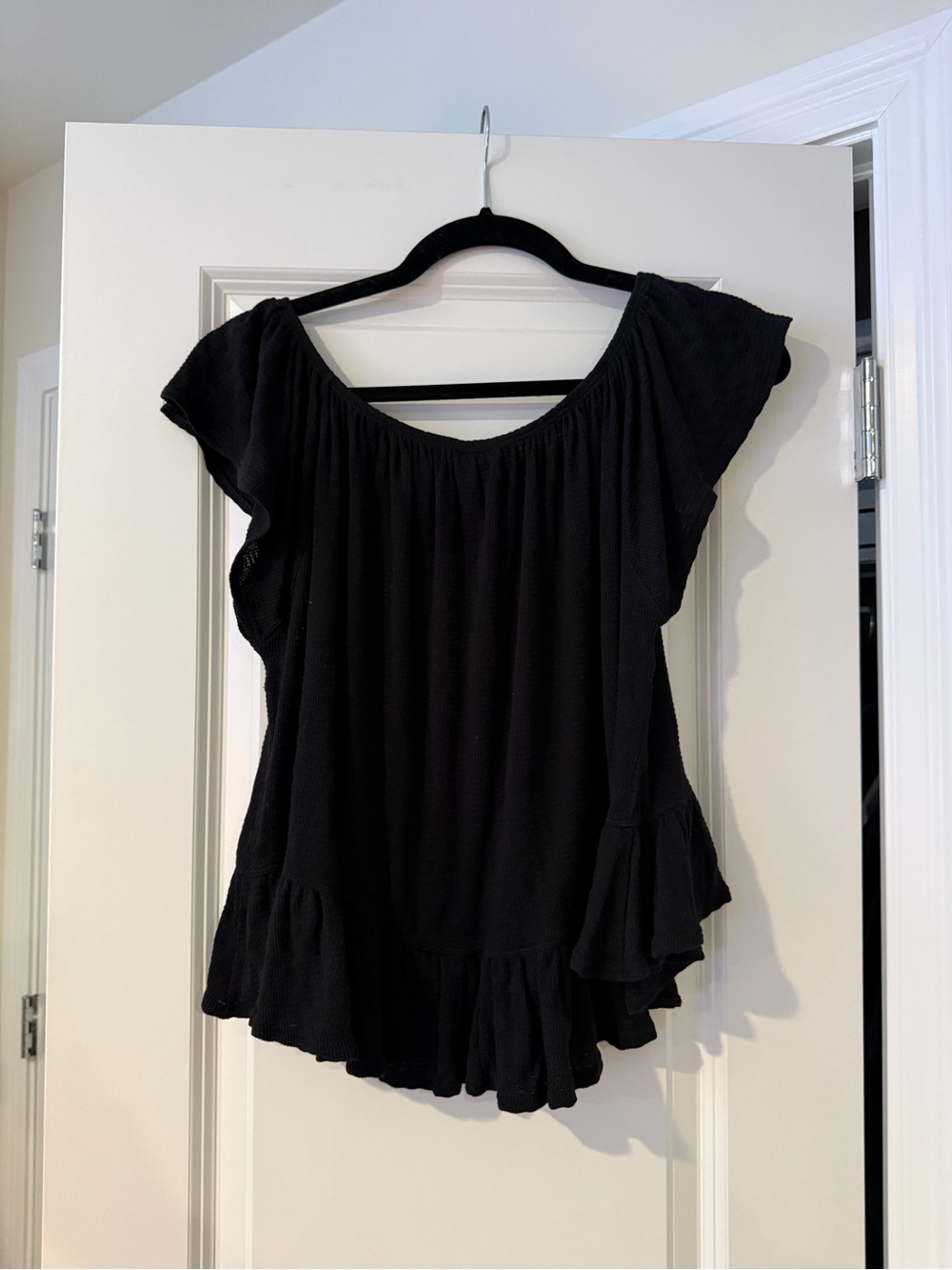Black Ruffle Button-Front Women's Top - Picture 6 of 6